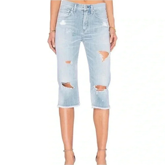 Agolde Denim - Agolde Dakota Relaxed Skater Short Jeans Denim Distressed Size 28